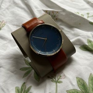 Fossil blue face watch brown leather band